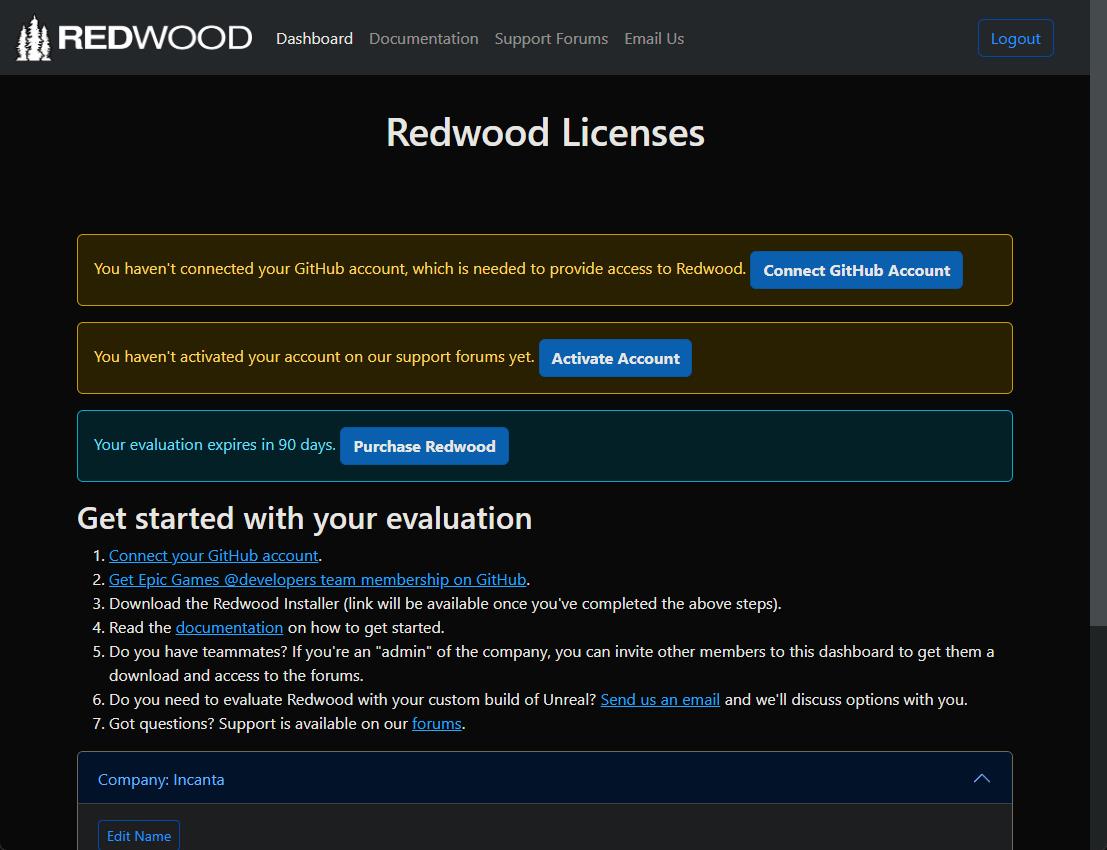 Redwood License Manager dashboard