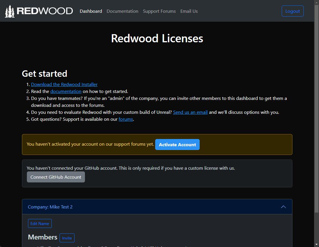 Redwood License Manager dashboard